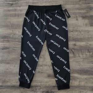Bebe Jogger Pant Large Black White Logo Print NWT Women's